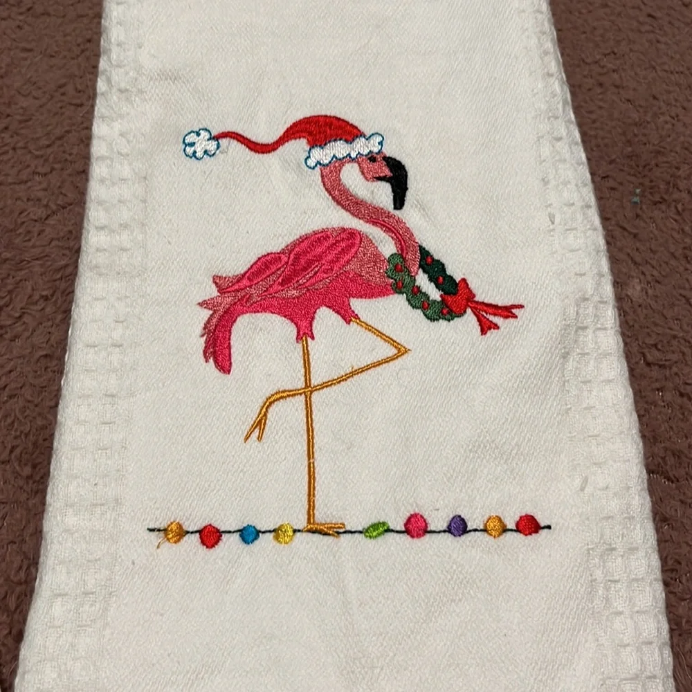 Tableau Towels Christmas pink Flamingo cotton set of two